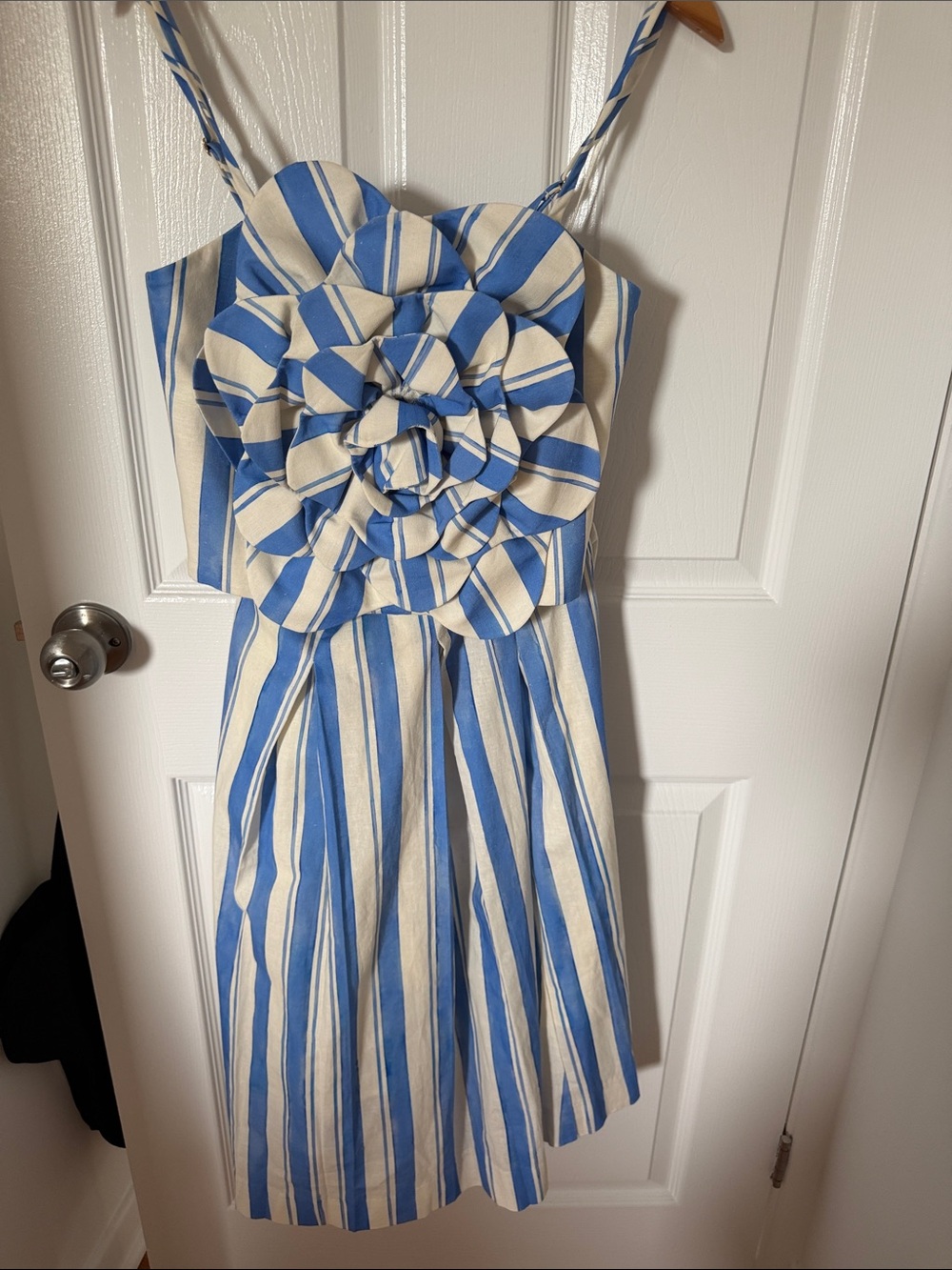Blue and White Striped Flower-Accent Kids Dress